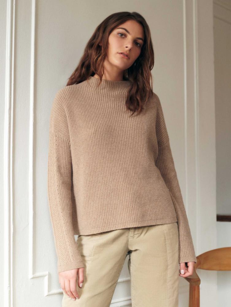 White + Warren - Sustainable Cotton Ribbed Mock Neck Sweater in Oatmeal Heather