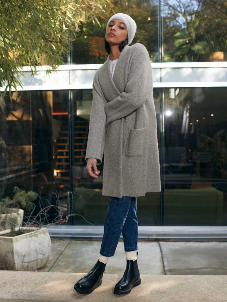 White + Warren - Plush Melange Luxe Coat in Grey Heather