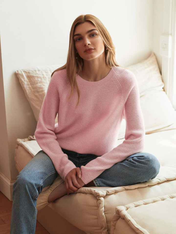White + Warren - Cashmere Ribbed Crewneck in Blush Heather