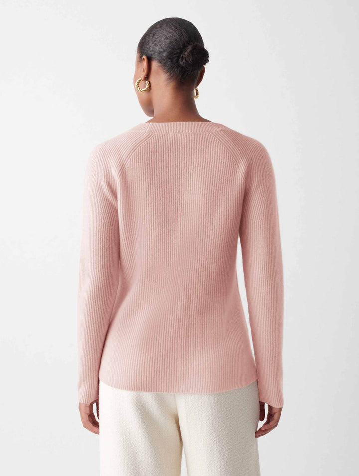 White + Warren - Cashmere Ribbed Crewneck in Blush Heather