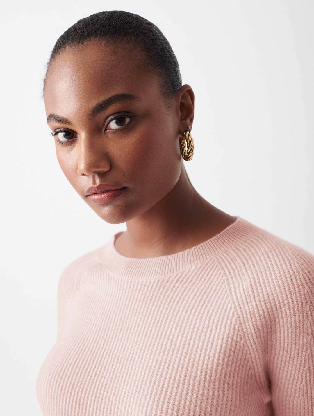 White + Warren - Cashmere Ribbed Crewneck in Blush Heather