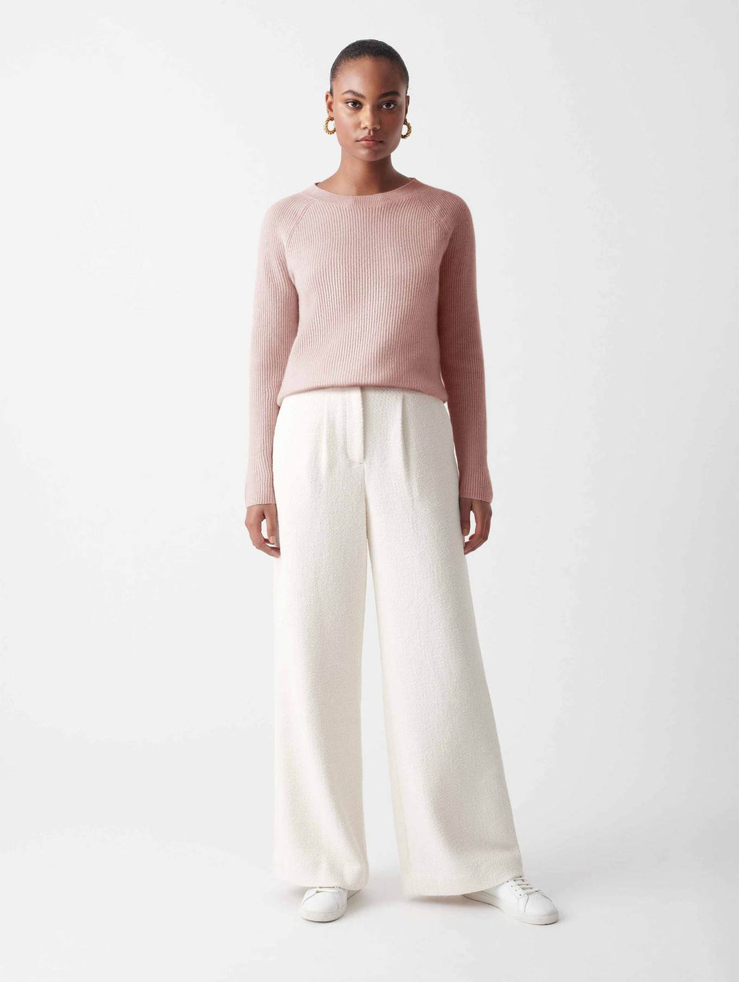 White + Warren - Cashmere Ribbed Crewneck in Blush Heather