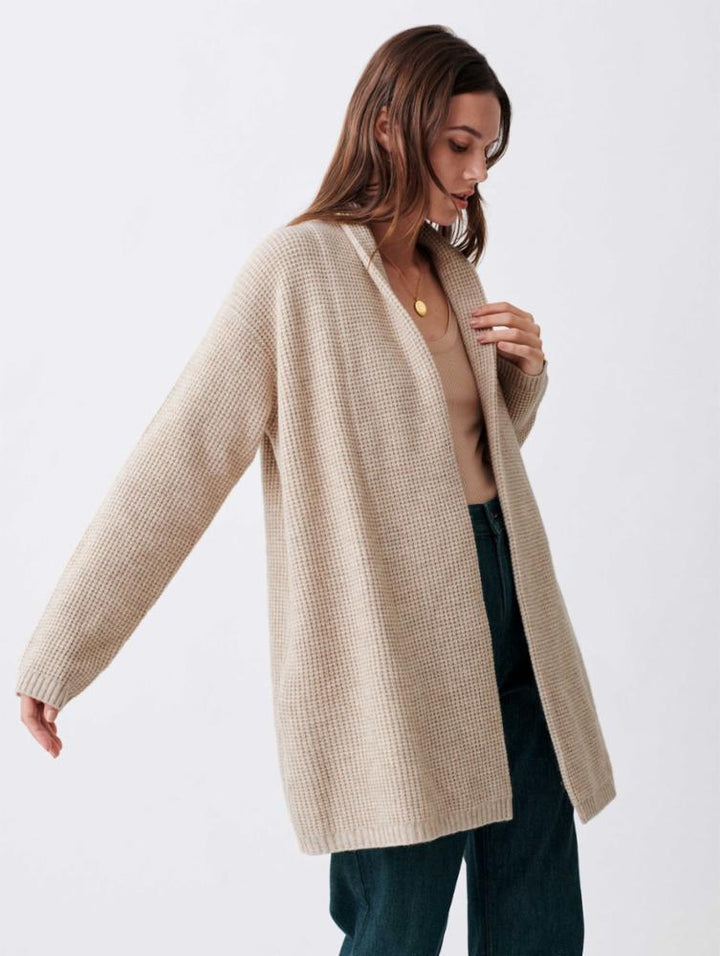 White + Warren - Cashmere Blend Waffle Coatigan in Sand Heather