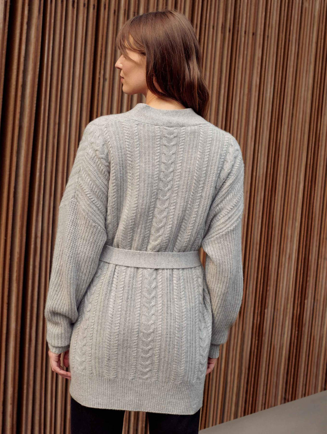 White + Warren - Recycled Cashmere Luxe Cable Cardigan in Grey Heather