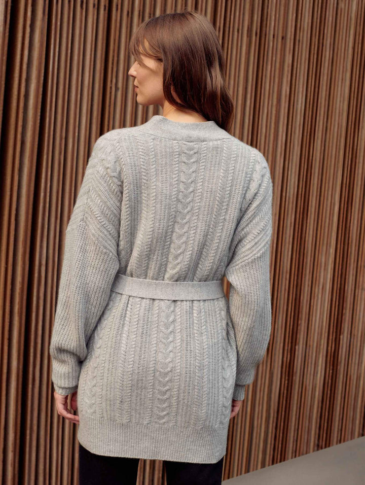White + Warren - Recycled Cashmere Luxe Cable Cardigan in Grey Heather
