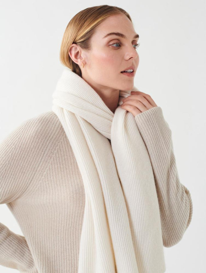 White + Warren - Cashmere Full Cardigan Scarf in Soft White