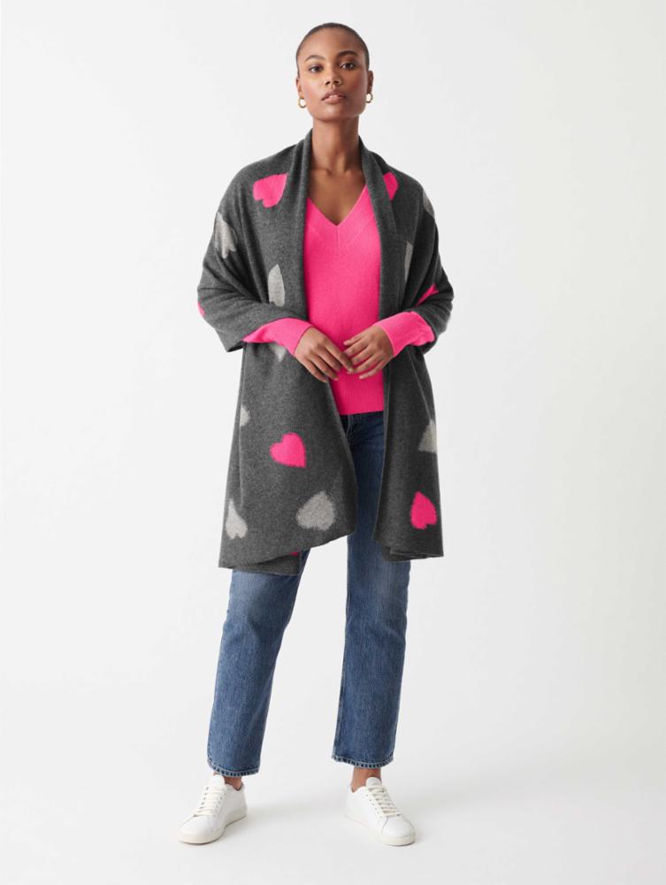White + Warren - Cashmere Heart Intarsia Scarf in Charcoal Combo