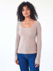 White + Warren - Cashmere Square Neck Sweater in Oak Heather