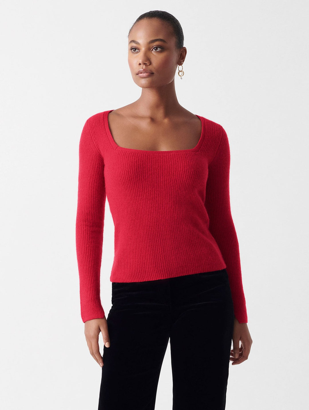 White + Warren - Cashmere Square Neck Sweater in True Red
