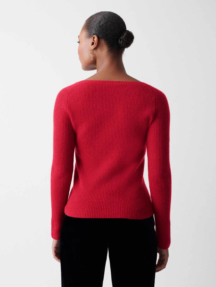 White + Warren - Cashmere Square Neck Sweater in True Red