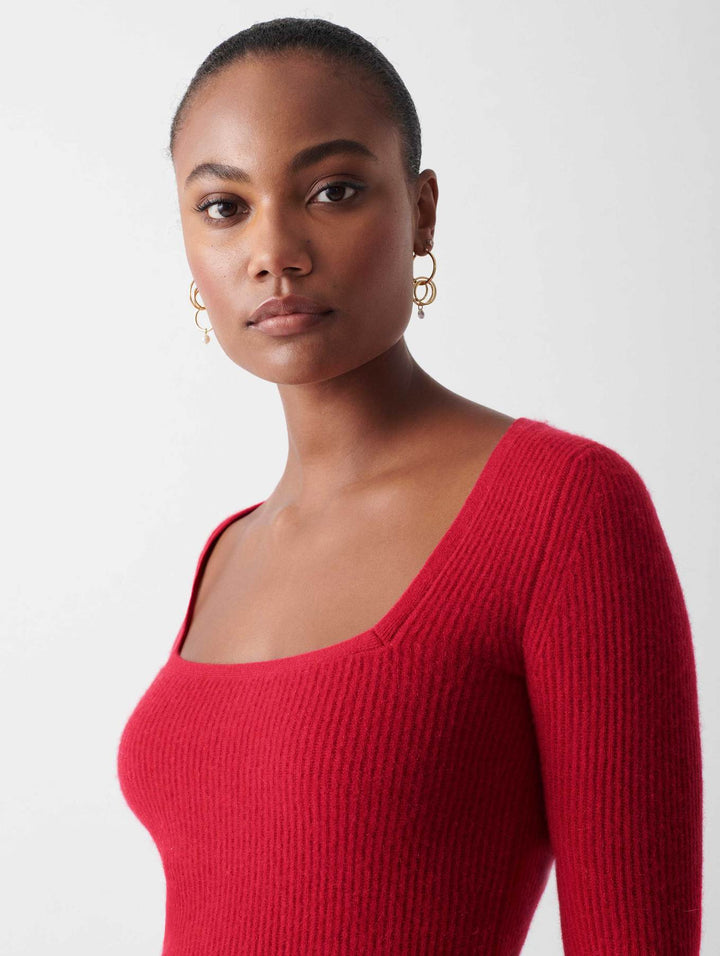 White + Warren - Cashmere Square Neck Sweater in True Red