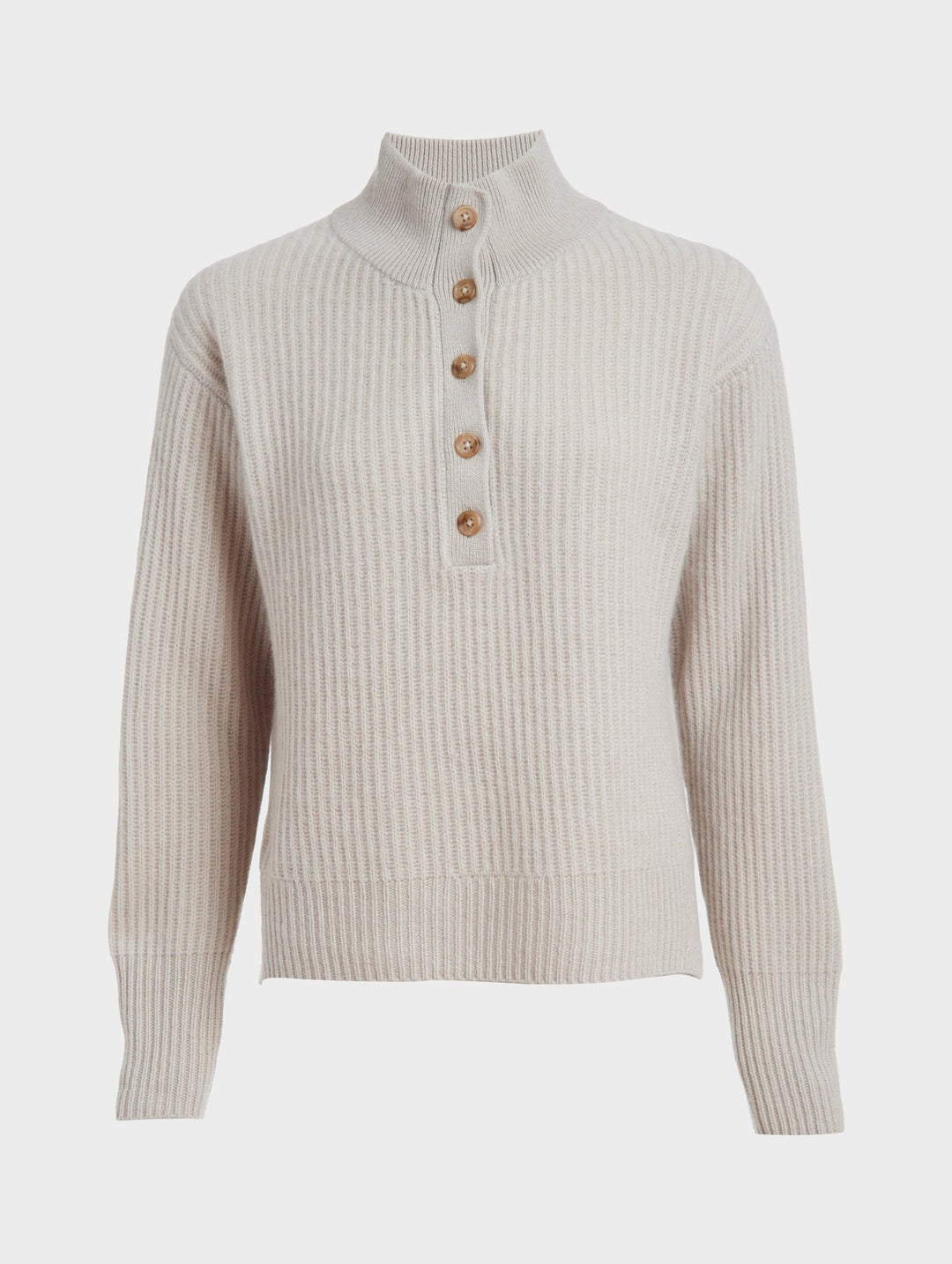 White + Warren - Cashmere Ribbed Button Standneck in Moonstone