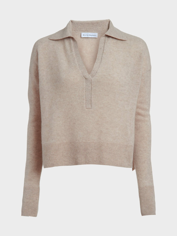 White + Warren - Recycled Cashmere Polo Sweater in Putty