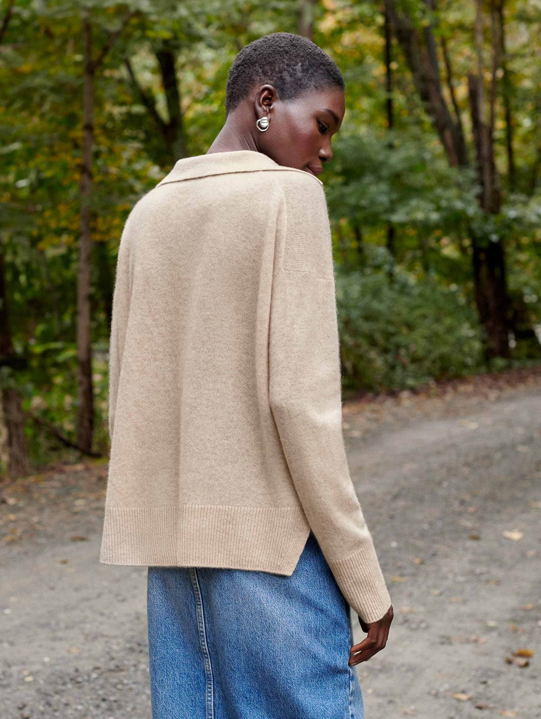 White + Warren - Recycled Cashmere Polo Sweater in Putty