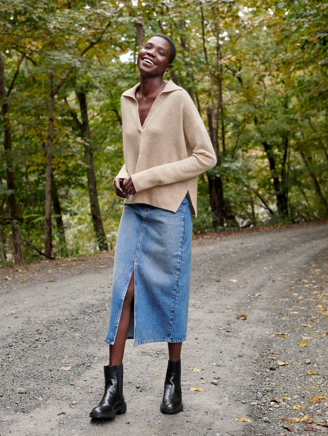 White + Warren - Recycled Cashmere Polo Sweater in Putty
