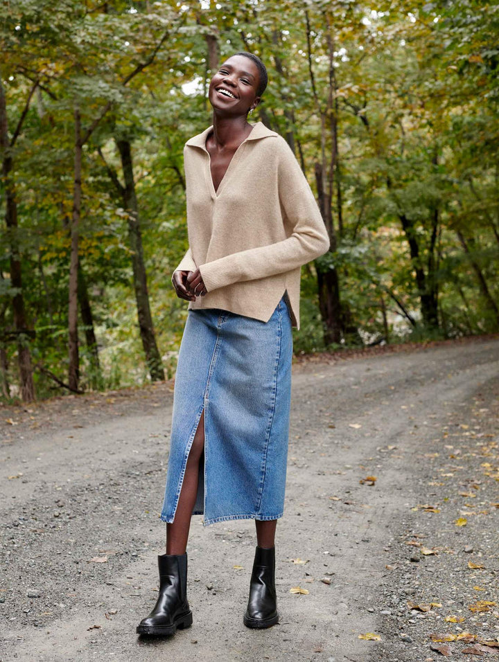 White + Warren - Recycled Cashmere Polo Sweater in Putty