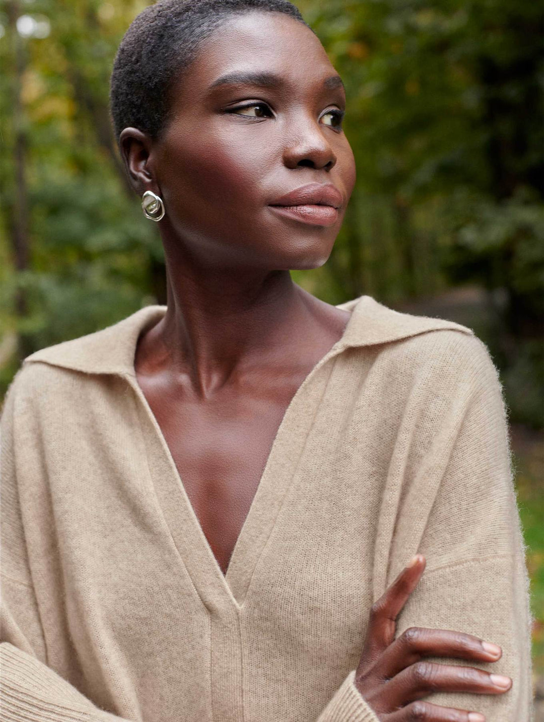White + Warren - Recycled Cashmere Polo Sweater in Putty