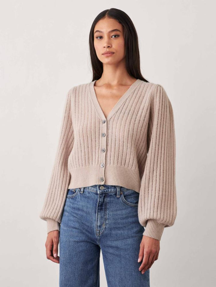White + Warren - Cashmere Textured Cardigan in Jute Heather