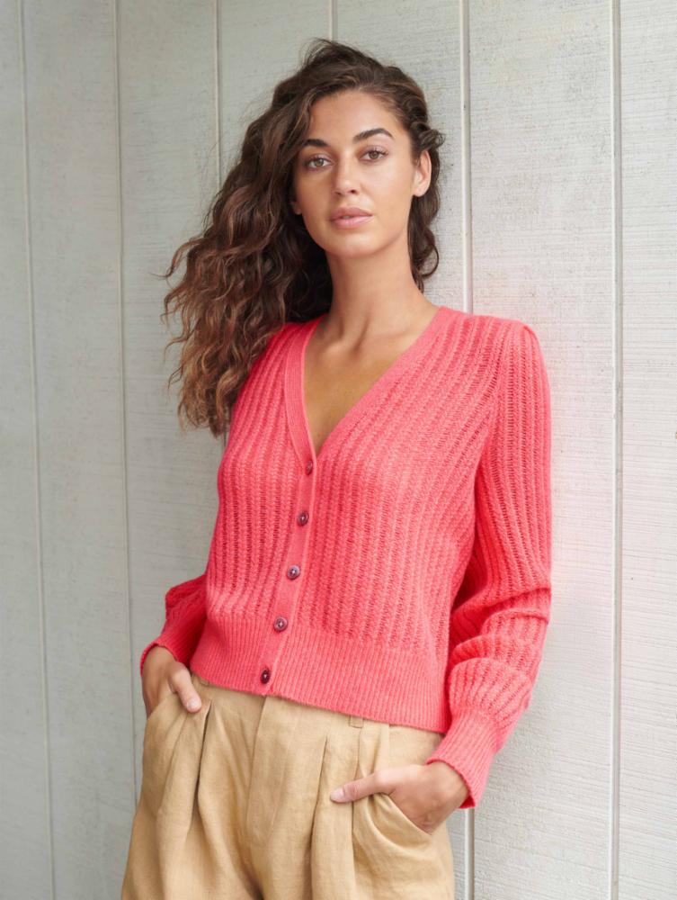 White + Warren - Cashmere Textured Cardigan in Red Ember Heather