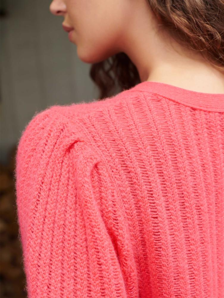 White + Warren - Cashmere Textured Cardigan in Red Ember Heather