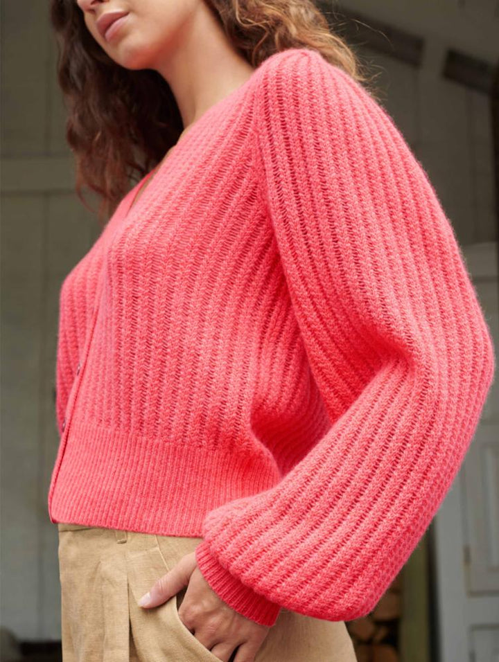 White + Warren - Cashmere Textured Cardigan in Red Ember Heather