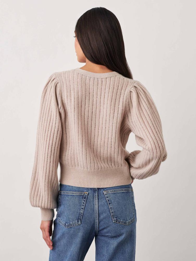 White + Warren - Cashmere Textured Cardigan in Jute Heather