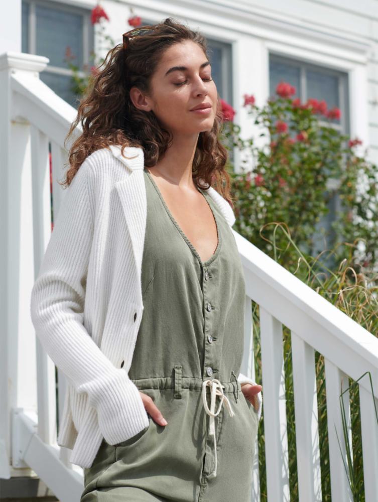 White + Warren - Sustainable Cotton Knit Blazer in Pearl White