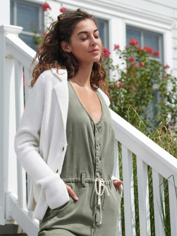 White + Warren - Sustainable Cotton Knit Blazer in Pearl White