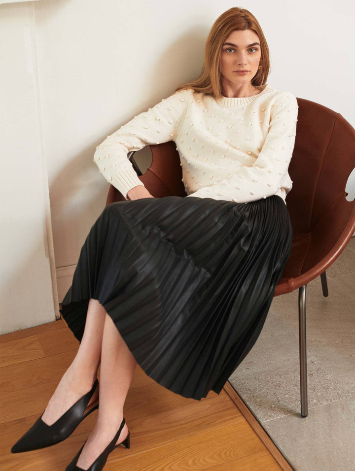 White + Warren - Sustainable Cotton Bobble Stitch Sweater in White
