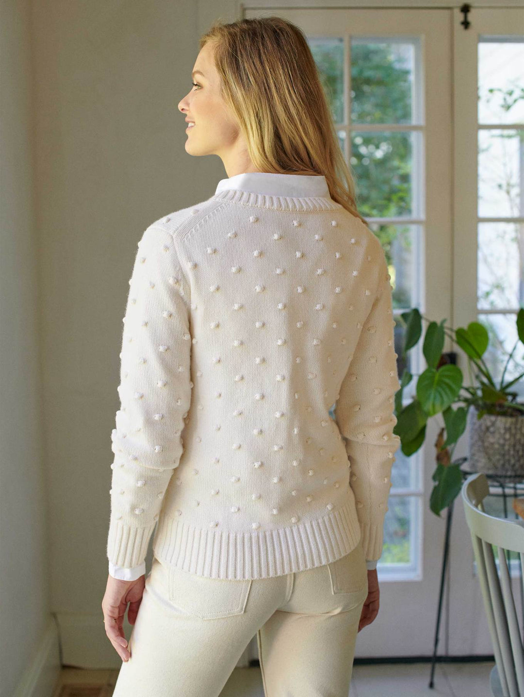 White + Warren - Sustainable Cotton Bobble Stitch Sweater in White