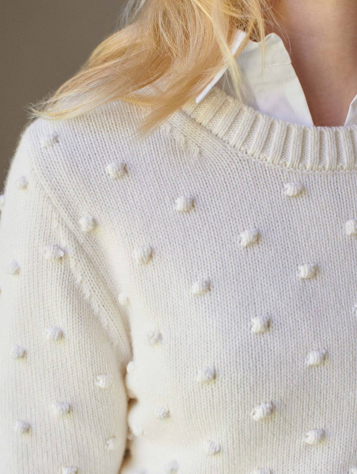 White + Warren - Sustainable Cotton Bobble Stitch Sweater in White