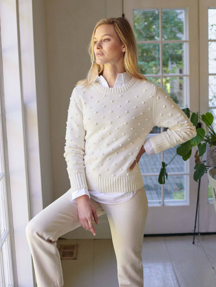 White + Warren - Sustainable Cotton Bobble Stitch Sweater in White