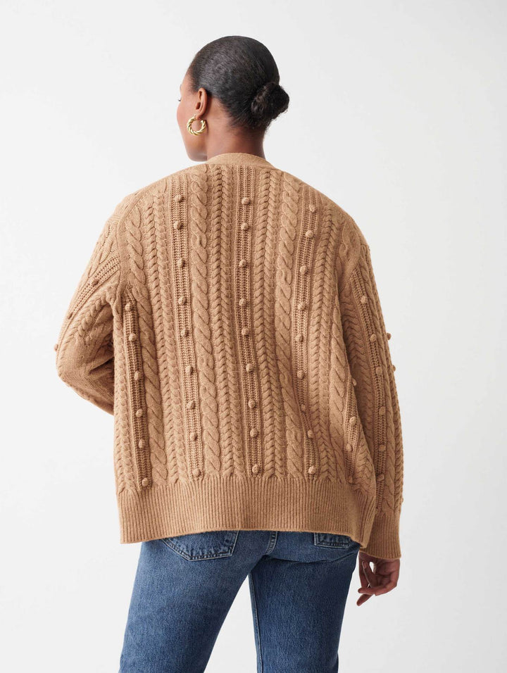 White + Warren - Sustainable Cotton Bobble Stitch Cardigan in Camel