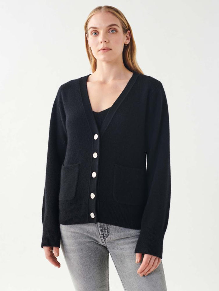 White + Warren - Cashmere Luxe Rhinestone Button Cardigan in Black