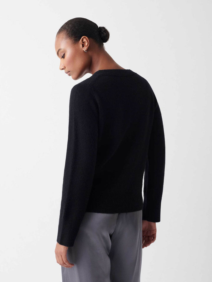 White + Warren - Cashmere Luxe Rhinestone Button Cardigan in Black