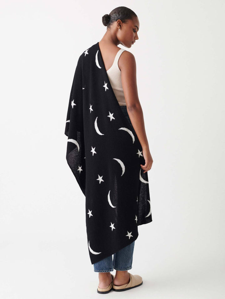 White + Warren - Cashmere New Moon Intarsia Scarf in Black/Soft White