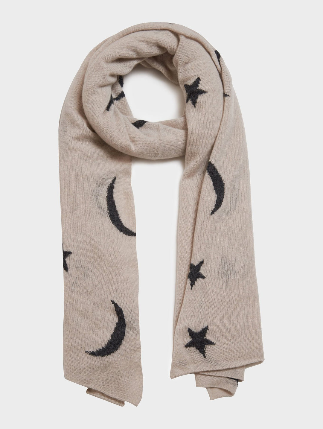 White + Warren - Cashmere New Moon Intarsia Scarf in Moonstone/Charcoal Heather
