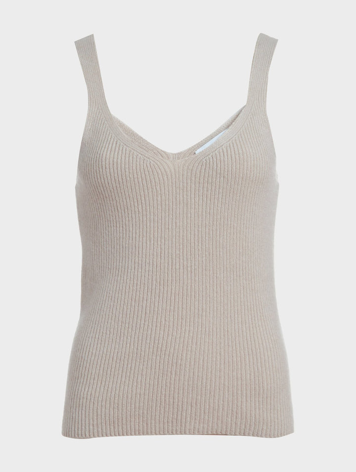 White + Warren - Cashmere Ribbed V Neck Tank in Moonstone