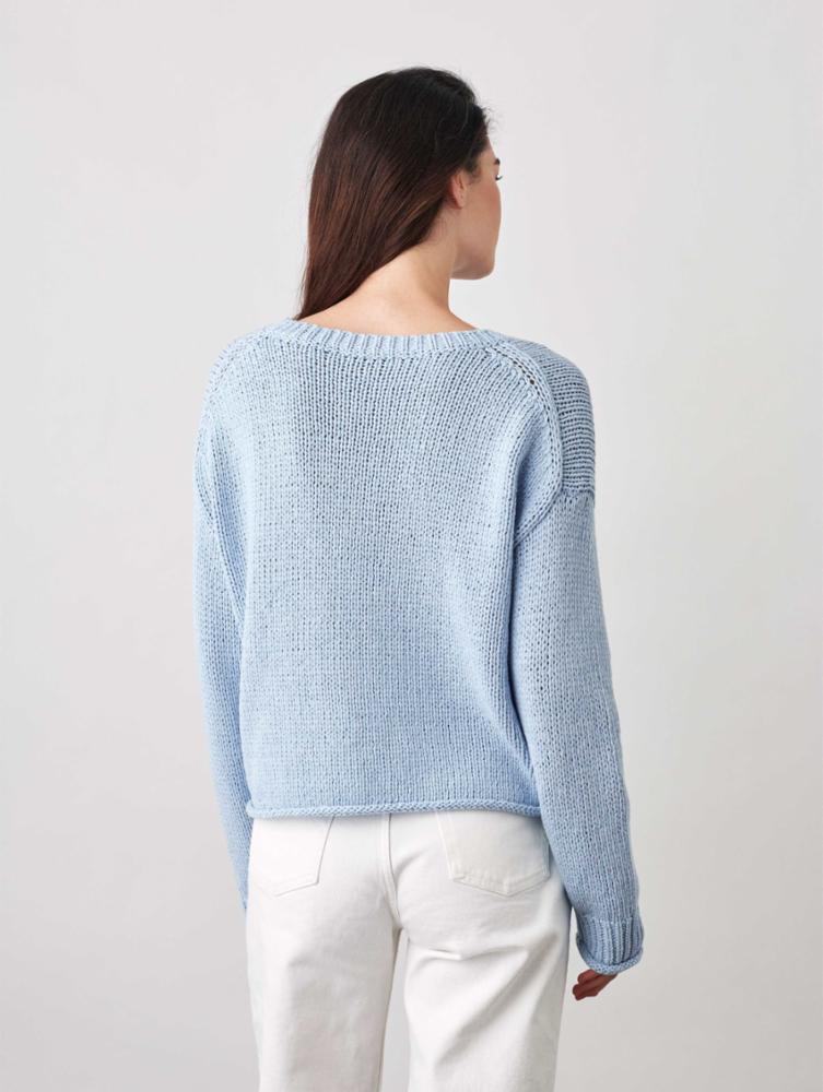 White + Warren - Italian Recycled Cotton Tape Cropped Crewneck in Clear Blue