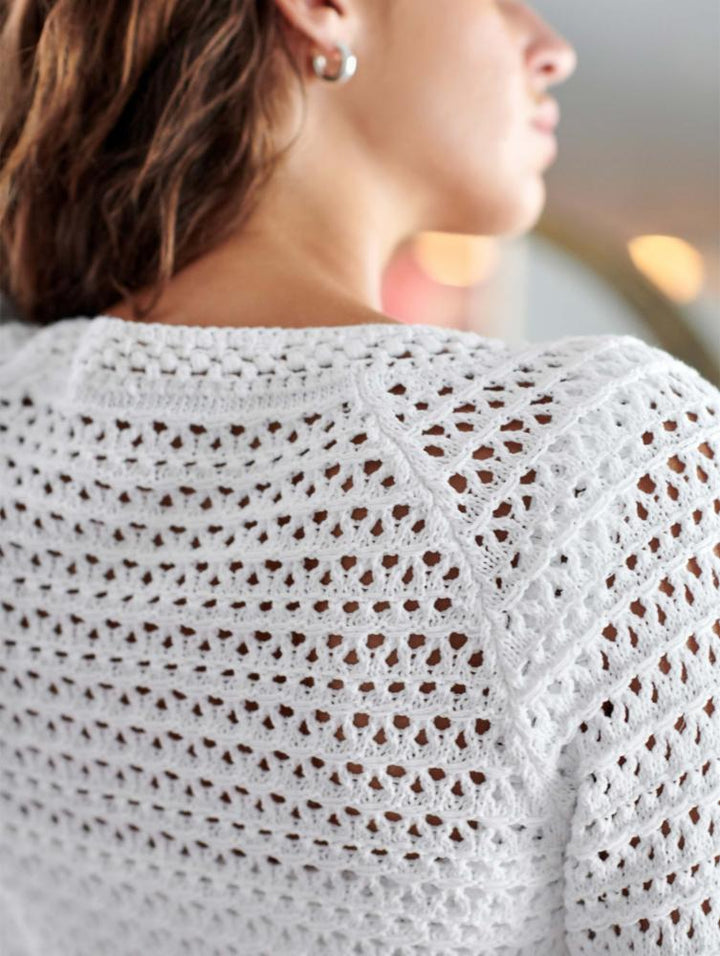 White + Warren - Italian Recycled Cotton Crochet Trim Cardigan in White