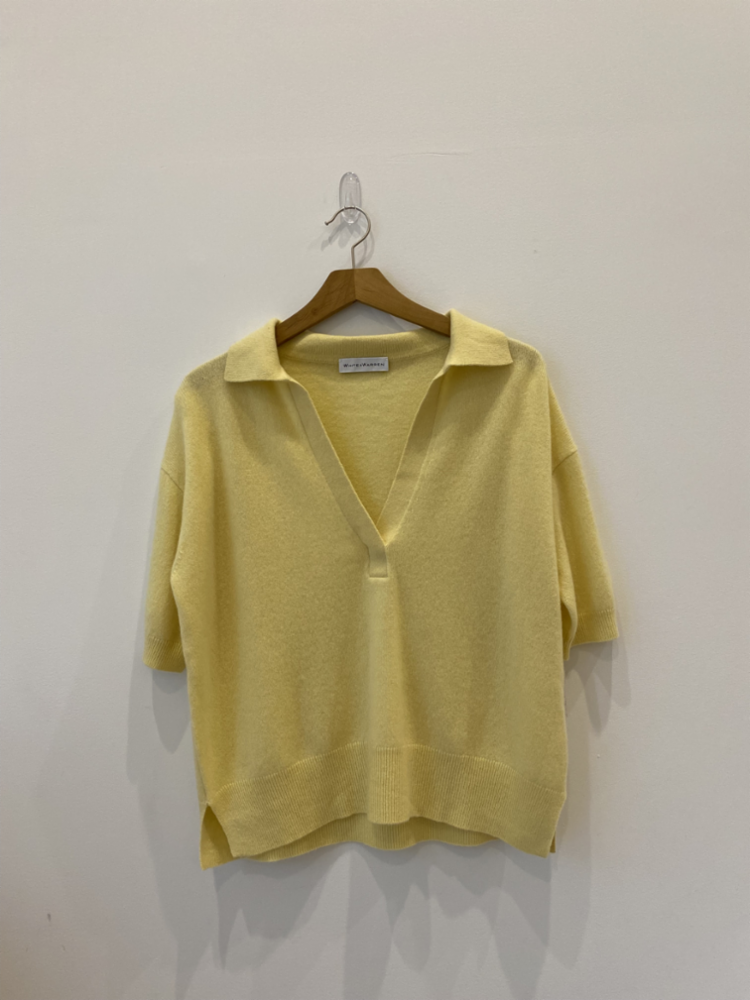 White + Warren - Cashmere Elbow Sleeve Polo Sweater in Butter