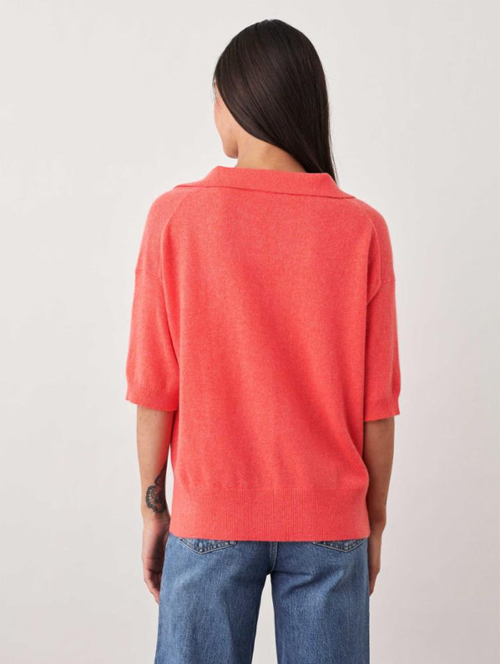 White + Warren - Cashmere Elbow Sleeve Polo Sweater in Red Ember Heather