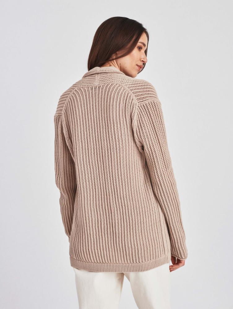 White + Warren - Lofty Cotton Mesh Open Cardigan in Toffee Heather