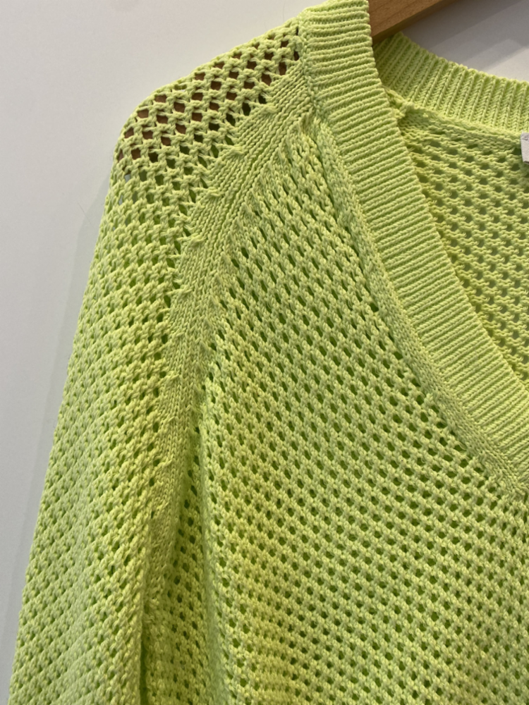 White + Warren - Mercerized Cotton Mesh V Neck in Lime Highlighter