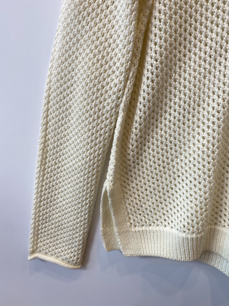 White + Warren - Mercerized Cotton Mesh V Neck in White