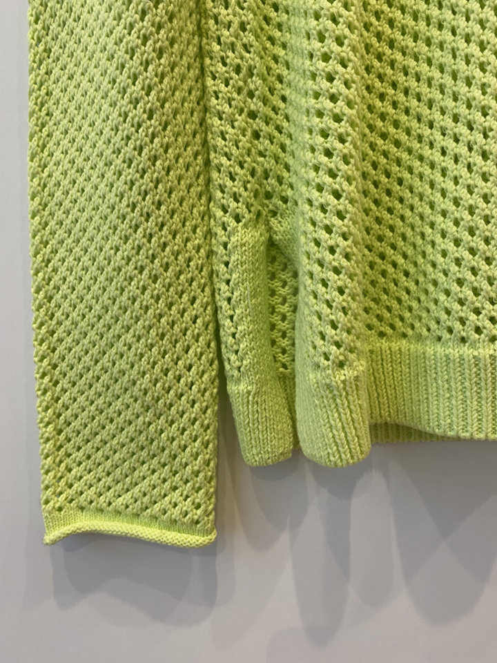 White + Warren - Mercerized Cotton Mesh V Neck in Lime Highlighter