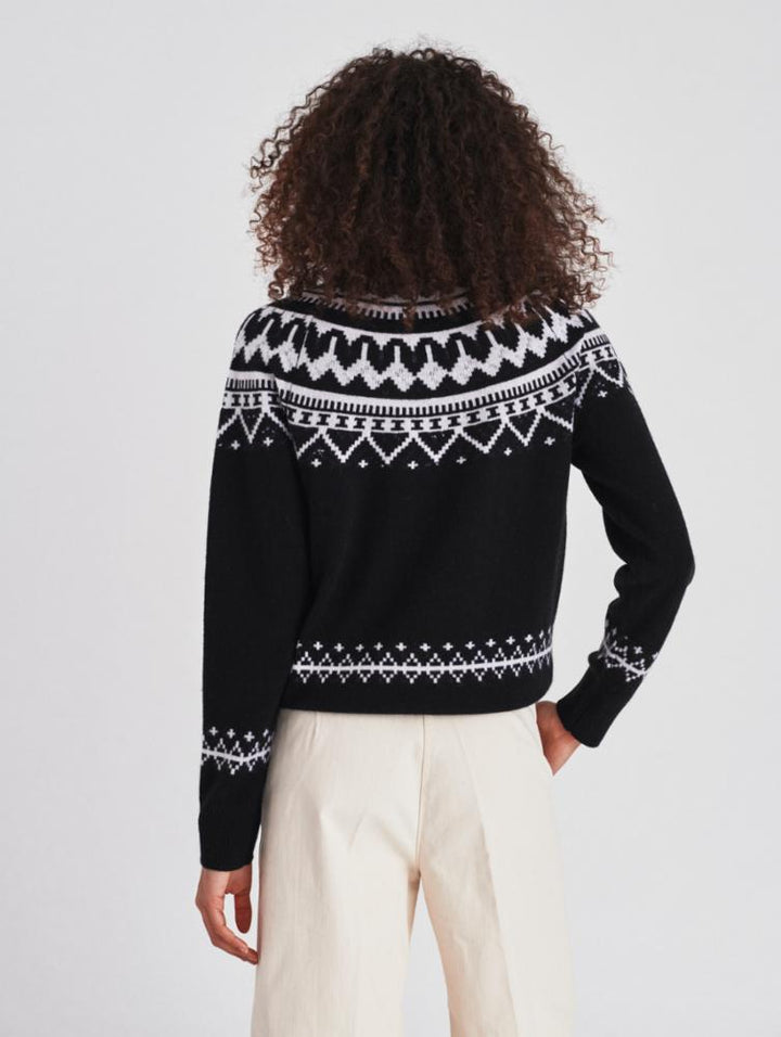 White + Warren - Cashmere Luxe Fair Isle Sweater in Black Combo