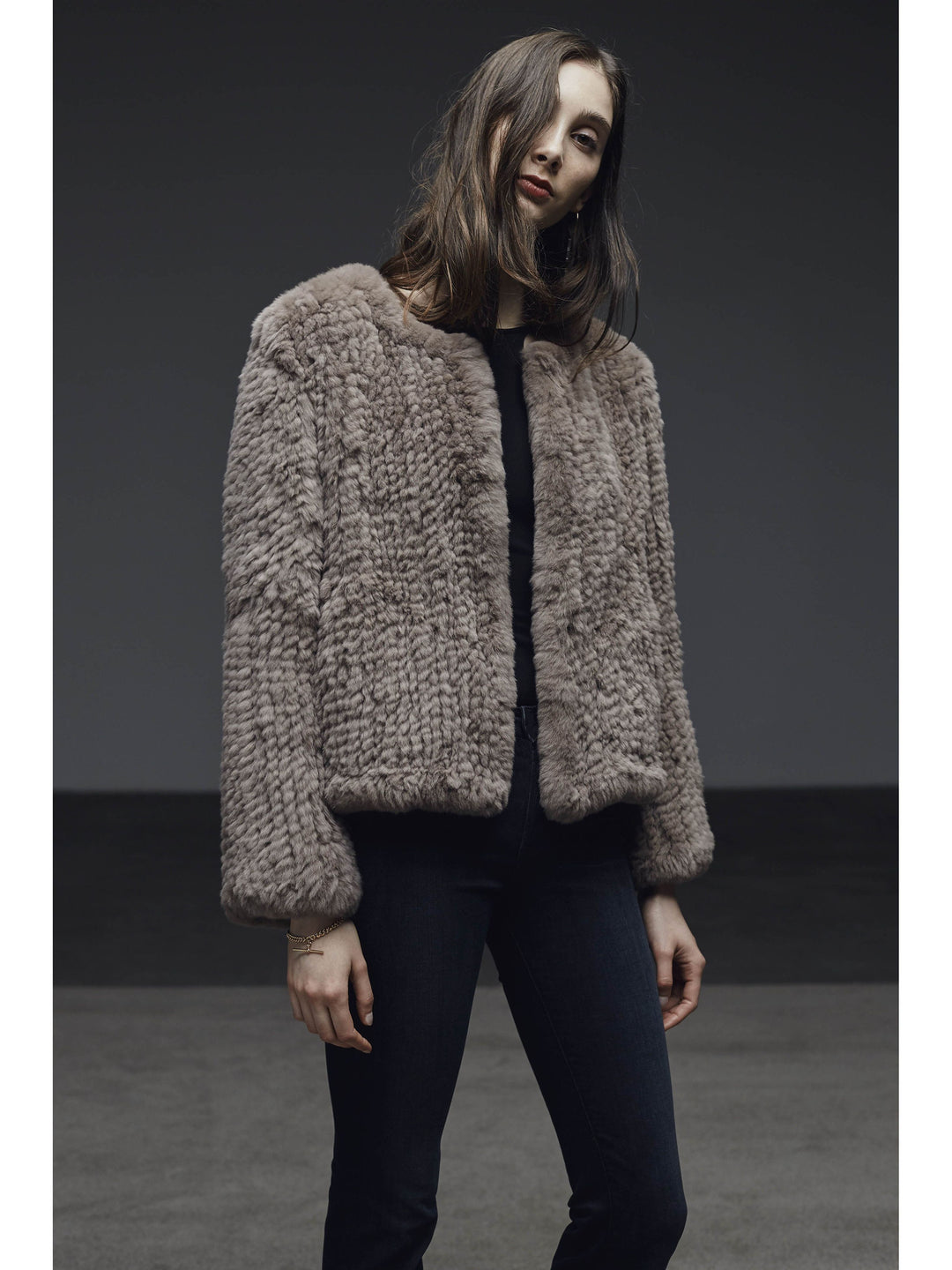 H-Brand H-Brand- Rabbit Fur Cropped Jacket Elle Port at Blond Genius - 1