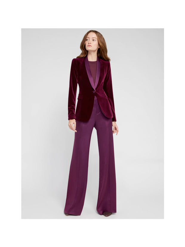 Alice + Olivia - Macey Fitted Strong Shoulder Velvet Blazer in Merlot