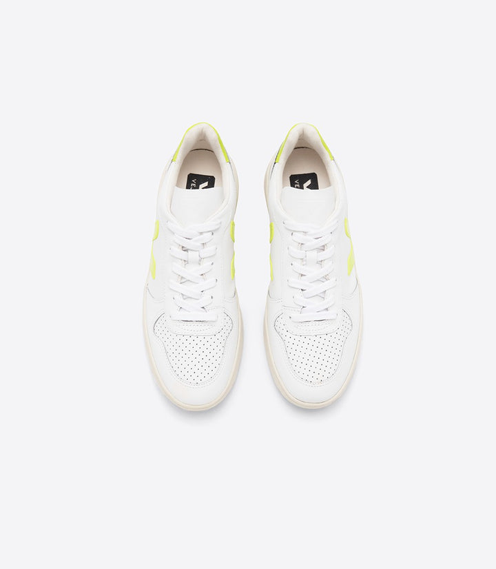 Veja - V-10 Sneakers in Extra White Jaune-Fluoro